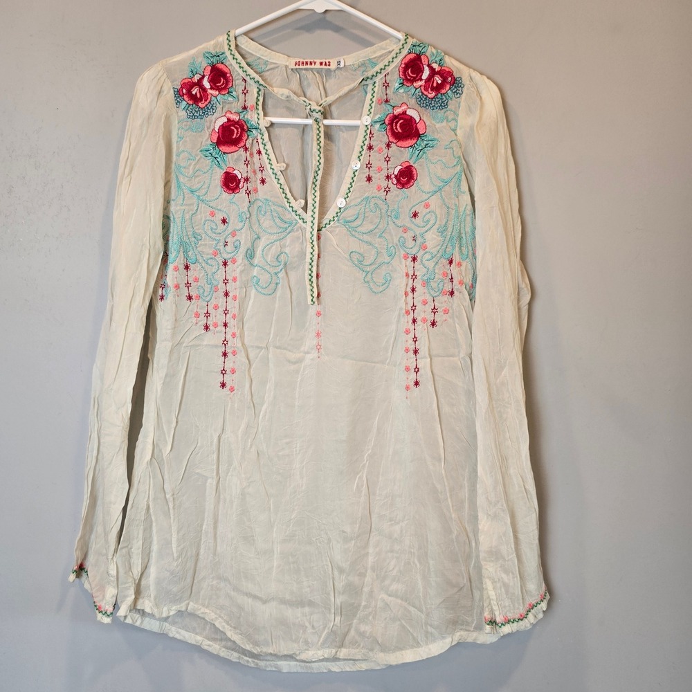Johnny Was Shirt Womens Extra Small Long Sleeve Floral Embroidered